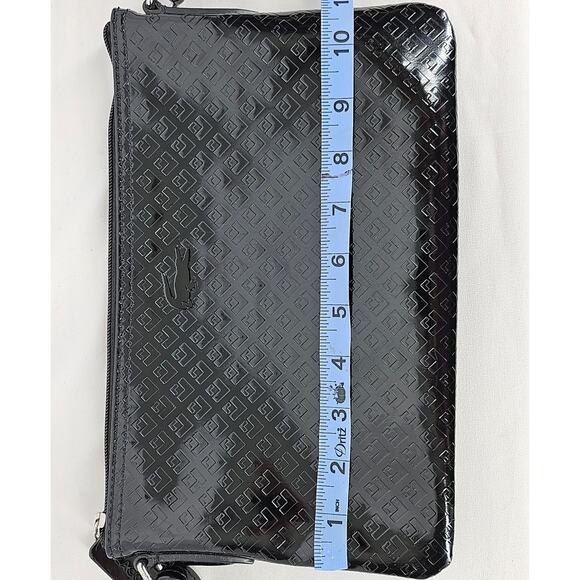 LACOSTE Black Patent Leather Crossbody/Shoulder Purse - Embossed Pattern - Picture 14 of 16